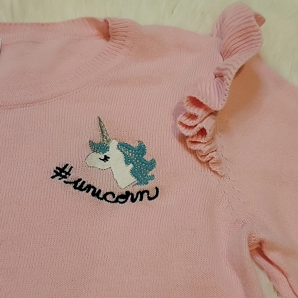Gymboree Pink Unicorn Ruffle Sweater and Blue Sequin Corduroy Pants Size 7-8